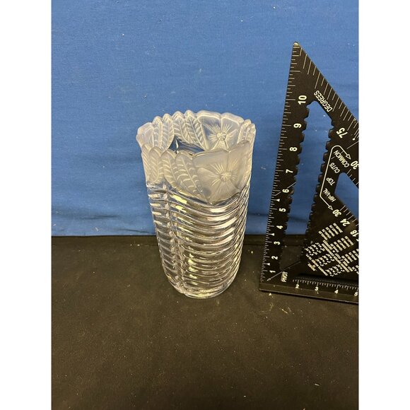 Vintage Clear Pressed Glass Floral Design Vase 9" Tall - Picture 1 of 1